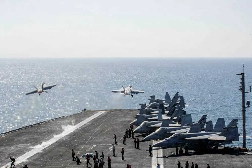 Two F/A-18 Super Hornets launch from the flight deck of the U.S. Navy Nimitz-class aircraft carrier USS Abraham Lincoln in support of the Operation Epic Fury attack on Iran from an undisclosed location March 3, 2026. U.S. Navy/Handout via REUTERS THIS IMAGE HAS BEEN SUPPLIED BY A THIRD PARTY