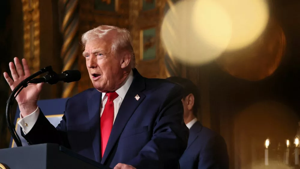 U.S. President Donald Trump attends a press conference, as he makes an announcement about the Navy's "Golden Fleet" at Mar-a-lago in Palm Beach, Florida, U.S., December 22, 2025. REUTERS/Jessica Koscielniak