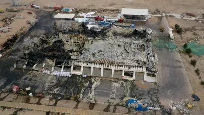 A drone view shows damage at a compound housing offices and warehouses used by U.S. firms Halliburton after a drone attack in Basra, Iraq, March 7, 2026. REUTERS/Essam al-Sudani