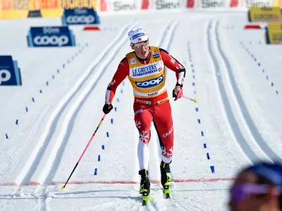 Norway's Johannes H&ouml;sflot Kl&auml;bo wins the Cross-Country Skiing men's 10 km Interval Start Classic Style competition at the FIS Nordic World Cup Lahti Ski Games in Lahti,, Finland, Sunday March 8, 2026. (Emmi Korhonen/Lehtikuva via AP)