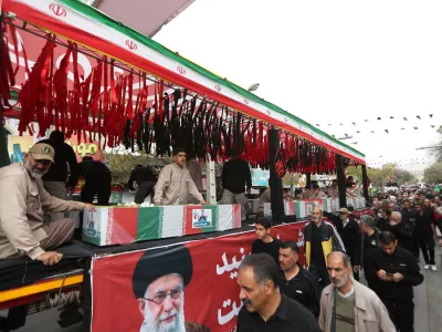 People attend a funeral ceremony for victims of Israeli and U.S. strikes, amid the U.S.-Israeli conflict with Iran, in Shiraz, Iran, March 8, 2026. Mohammadreza Dehdari/ISNA/WANA (West Asia News Agency) via REUTERS ATTENTION EDITORS - THIS PICTURE WAS PROVIDED BY A THIRD PARTY
