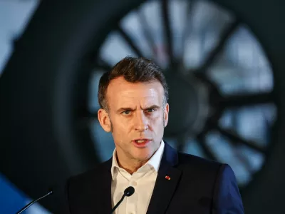 French President Emmanuel Macron takes part in a joint press conference with Greek Prime Minister Kyriakos Mitsotakis and Cypriot President Nikos Christodoulides (not pictured) at Paphos military airport, on the day of Macron's visit to show France's solidarity after recent drone attacks amid the U.S.-Israeli conflict with Iran, and aimed at reinforcing European security in the Eastern Mediterranean, in Paphos, Cyprus March 9, 2026. REUTERS/Yiannis Kourtoglou