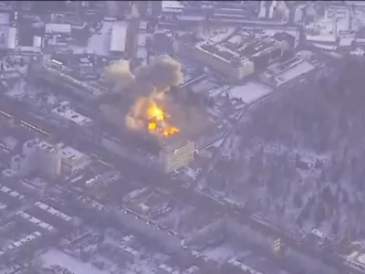 Smoke rises amid explosions from a Ukrainian strike on a Russian missile plant, in the course of the Russia-Ukraine conflict, in Bryansk, Russia March 10. 2026 in this screen grab from handout video.   General Staff of Ukraine Armed Forces/Handout via REUTERS  THIS IMAGE HAS BEEN SUPPLIED BY A THIRD PARTY. MANDATORY CREDIT. OVERLAY FROM SOURCE. VERIFICATION Buildings, road layout and roundabout that matched the file and satellite imagery of the area Missile strike was confirmed by General Staff of the Ukraine Armed Forces, regional emergency services and the governor of Bryansk Coordinates: 53.25004741925909, 34.33109193318601