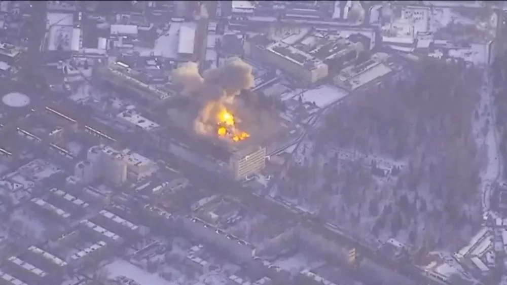 Smoke rises amid explosions from a Ukrainian strike on a Russian missile plant, in the course of the Russia-Ukraine conflict, in Bryansk, Russia March 10. 2026 in this screen grab from handout video.   General Staff of Ukraine Armed Forces/Handout via REUTERS  THIS IMAGE HAS BEEN SUPPLIED BY A THIRD PARTY. MANDATORY CREDIT. OVERLAY FROM SOURCE. VERIFICATION Buildings, road layout and roundabout that matched the file and satellite imagery of the area Missile strike was confirmed by General Staff of the Ukraine Armed Forces, regional emergency services and the governor of Bryansk Coordinates: 53.25004741925909, 34.33109193318601