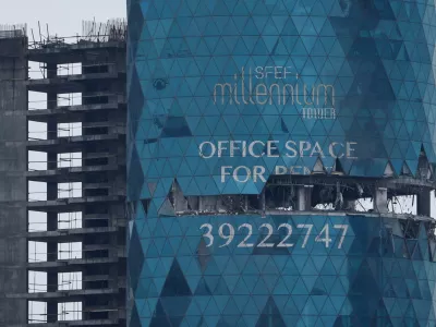 A building damaged in a reported Iranian drone strike, amid the U.S.-Israeli conflict with Iran, in Seef, Manama, Bahrain, March 10, 2026. REUTERS/Stringer   TPX IMAGES OF THE DAY