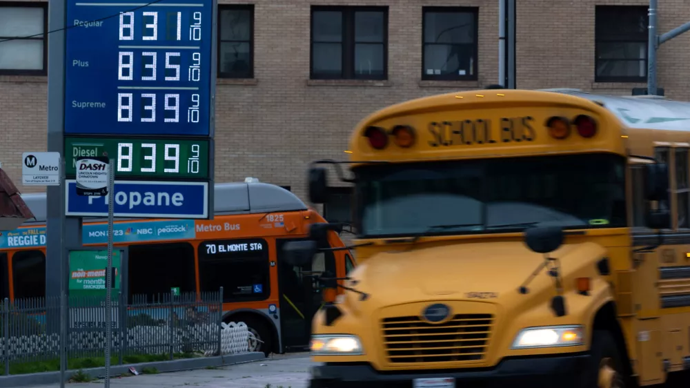 High prices for gasoline are shown at a gas station in downtown Los Angeles, California, U.S., March 10, 2026. REUTERS/Mike Blake