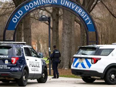Police arrive outside Old Dominion University's campus after reports of an active shooter on Thursday, March 12, 2026 in Norfolk, Va. (Kendall Warner/The Virginian-Pilot via AP)