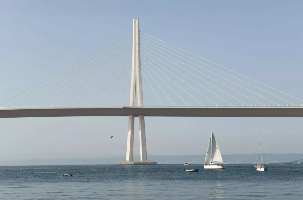 Načrtovan most čez Ka&scaron;telski zaliv v Spliti, ki ga bo projektiral slovenski inženir Marjan Pipenbaher.Render: Pipenbaher inženirji/3LHD Arhitekti