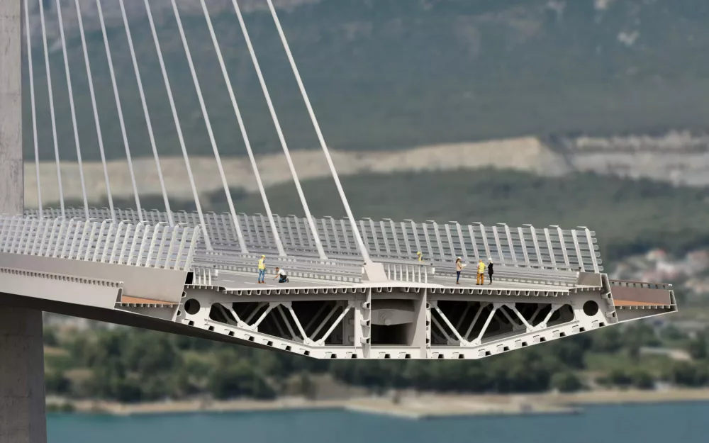 Načrtovan most čez Ka&scaron;telski zaliv v Spliti, ki ga bo projektiral slovenski inženir Marjan Pipenbaher.Render: Pipenbaher inženirji/3LHD Arhitekti