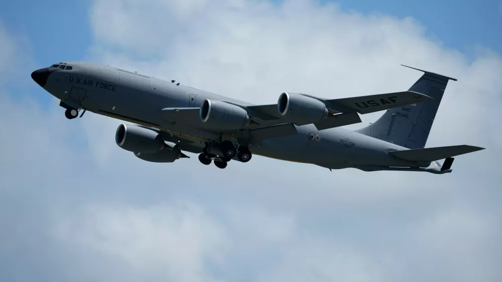 FILE - A U.S. Air Force KC-135 Stratotanker refueling tanker aircraft takes off from the Kadena Air Base airfield in Kadena town, west of Okinawa, southern Japan, Wednesday, Aug. 30, 2023. (AP Photo/Hiro Komae, File)