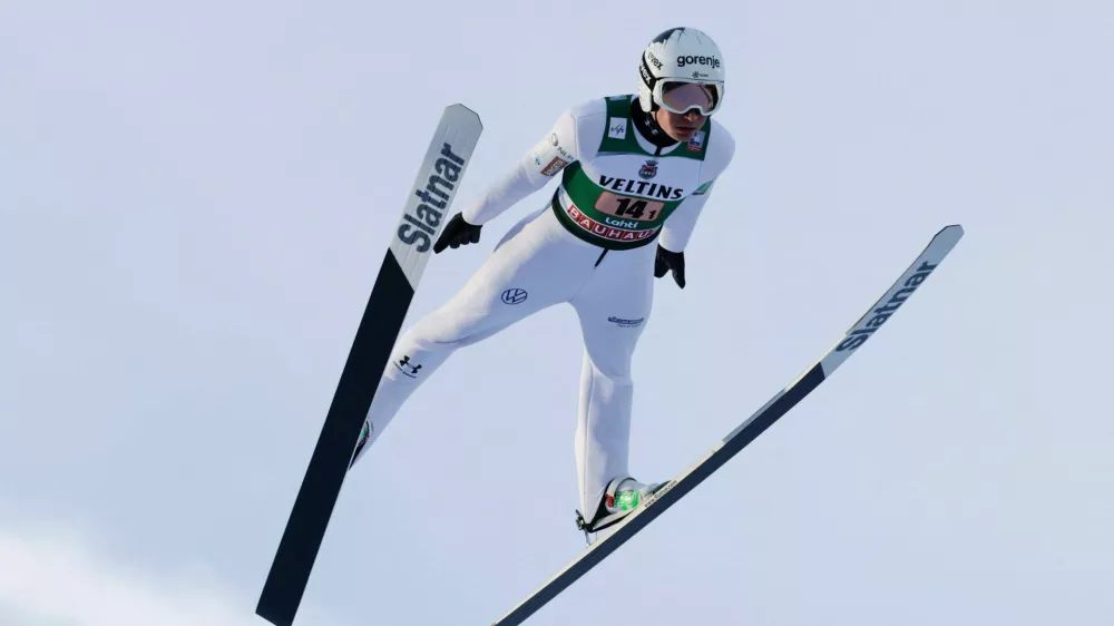 Anze Lanisek of Slovenia competes during Ski Jumping Men's HS130 Super Team at the FIS Nordic World Cup Lahti Ski Games in Lahti, Finland, March 8, 2026. Lehtikuva/Petri Korteniemi via REUTERS   ATTENTION EDITORS - THIS IMAGE WAS PROVIDED BY A THIRD PARTY. NO THIRD PARTY SALES. NOT FOR USE BY REUTERS THIRD PARTY DISTRIBUTORS. FINLAND OUT. NO COMMERCIAL OR EDITORIAL SALES IN FINLAND.