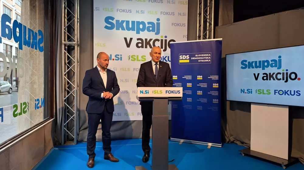 Ljubljana.Skupna novinarska konferenca predsednikov SDS Janeza Janse in NSi Jerneja Vrtovca.