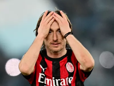 Soccer Football - Serie A - Lazio v AC Milan - Stadio Olimpico, Rome, Italy - March 15, 2026 AC Milan's Luka Modric looks dejected after the match REUTERS/Daniele Mascolo