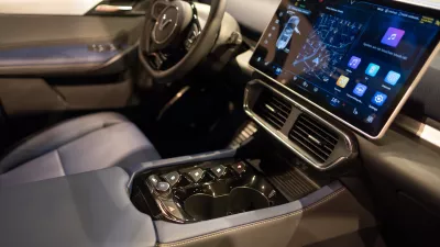 Interior new Vinfast electric car, crossover in showroom, trends EV in Europe, technological advancements in automotive industry, electric car innovation, Frankfurt, Germany - December 8, 2023