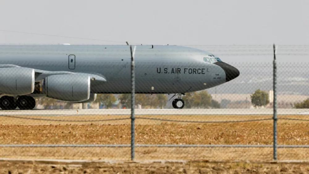 FILE PHOTO: A U.S. Airforce Boeing KC-135 Stratotanker taxies at the Moron Air Base in Moron de la Frontera, southern Spain, August 27, 2021. REUTERS/Marcelo del Pozo/File Photo