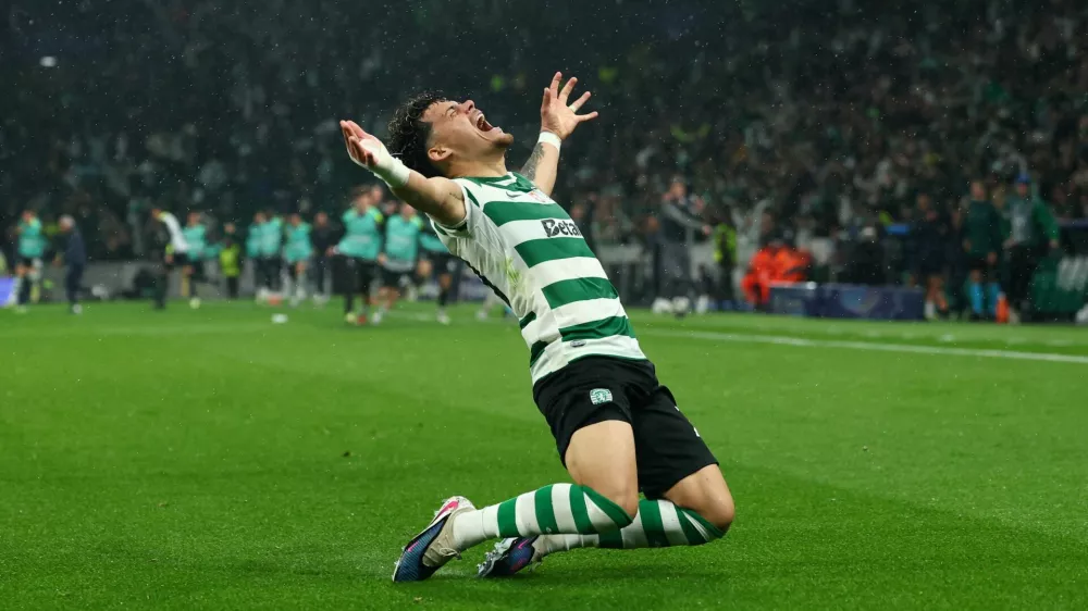 Soccer Football - UEFA Champions League - Round of 16 - Second Leg - Sporting CP v Bodo/Glimt - Estadio Jose Alvalade, Lisbon, Portugal - March 17, 2026 Sporting CP's Maximiliano Araujo celebrates scoring their fourth goal in extra time REUTERS/Pedro Nunes   TPX IMAGES OF THE DAY