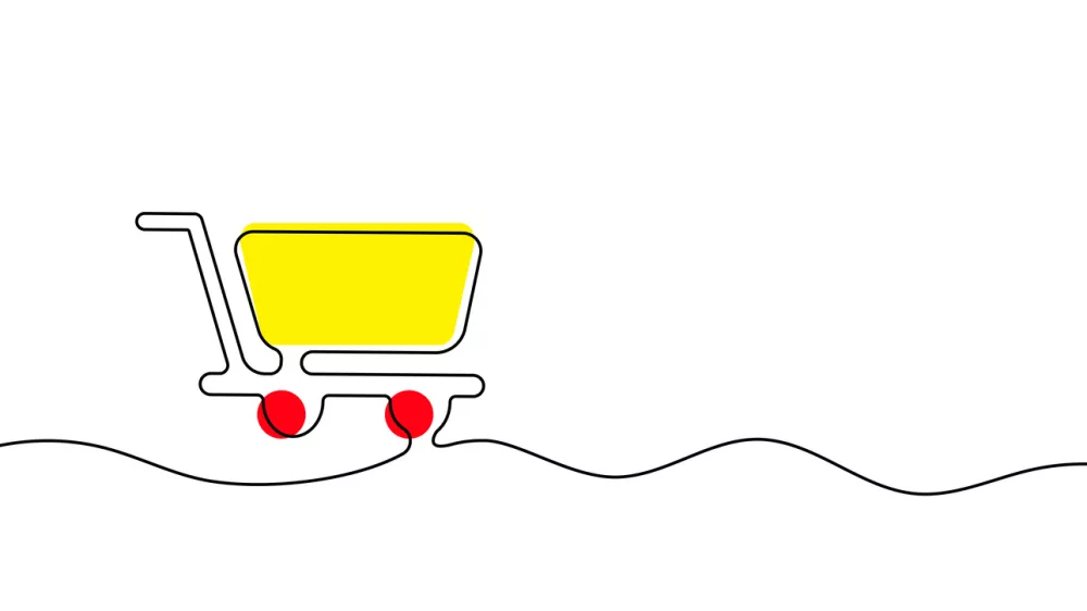 Single continuous line drawing of shopping cart. Shop basket one line icon. Buy outline symbol. Vector illustration / Foto: Getty Images Svitlana Hrebonkina