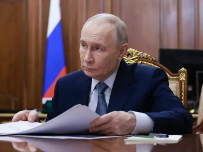 Russian President Vladimir Putin attends a meeting with head of the Udmurt Republic Alexander Brechalov in Moscow, Russia, March 16, 2026. Sputnik/Gavriil Grigorov/Pool via REUTERS ATTENTION EDITORS - THIS IMAGE WAS PROVIDED BY A THIRD PARTY.