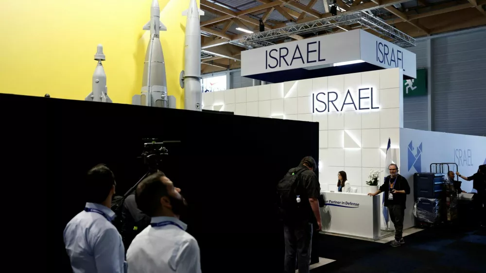 View of the closed Elbit Systems stand after the four main Israeli company stands at the Paris Airshow have been shut down by organizers during the 55th Paris Air Show at Le Bourget Airport near Paris, France, June 16, 2025. REUTERS/Benoit Tessier