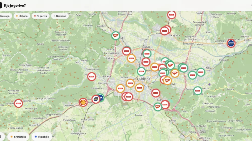Na portalu lahko preverite, na katerih bencinskih črpalkah je gorivo &scaron;e na voljo. Foto: zajem zaslona kje-je-gorivo.com