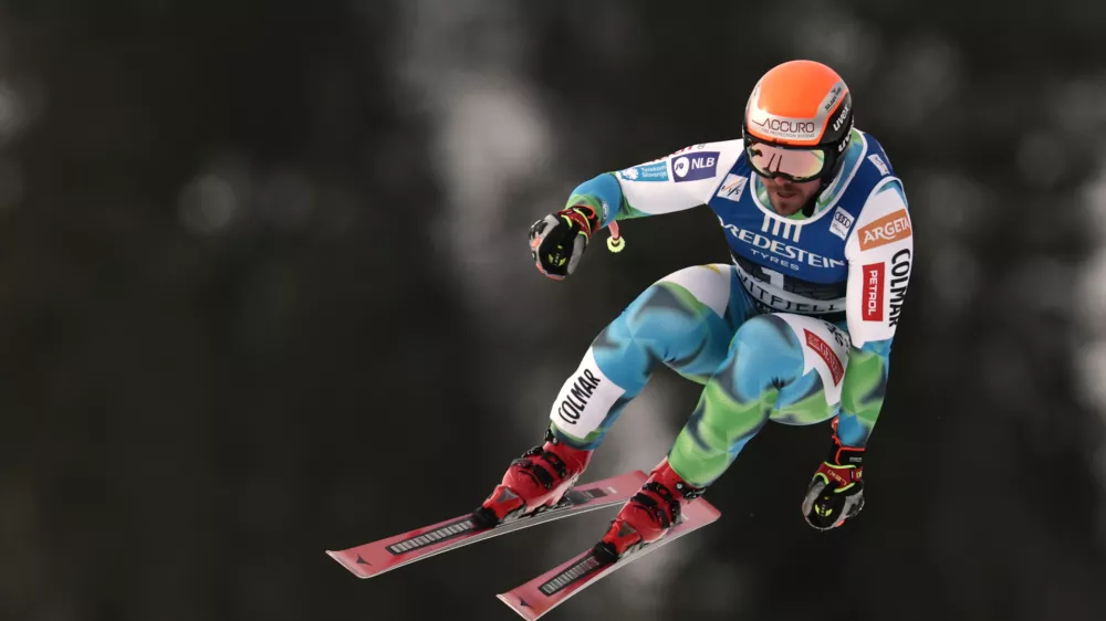 Slovenia's Miha Hrobat speeds down the course, during an alpine ski, men's downhill race, at the Lillehammer World Cup Finals, in Kvitfjell, Norway, Saturday, March 21, 2026. (AP Photo/Gabriele Facciotti)