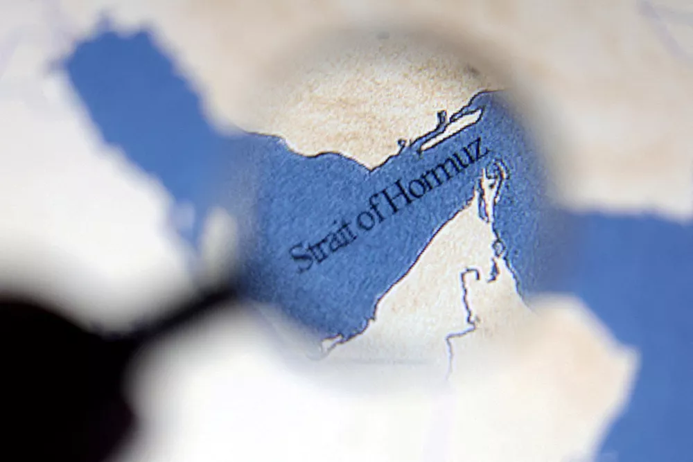 FILE PHOTO: A map showing the Strait of Hormuz is seen in this illustration taken June 22, 2025. REUTERS/Dado Ruvic/Illustration//File Photo