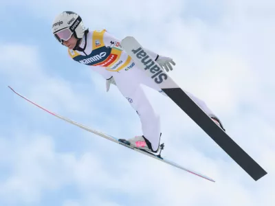 Nika Prevc from Slovenia competes in the women's ski flying in Vikersund, Norway, Sunday March 22, 2026. (Trond R Teigen/NTB Scanpix via AP)