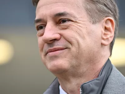 Prime Minister of Slovenia Robert Golob smiles after casting his vote at a polling station for parliamentary elections in Ljubljana, Slovenia, on Sunday, March 22, 2026. (AP Photo/Denes Erdos)