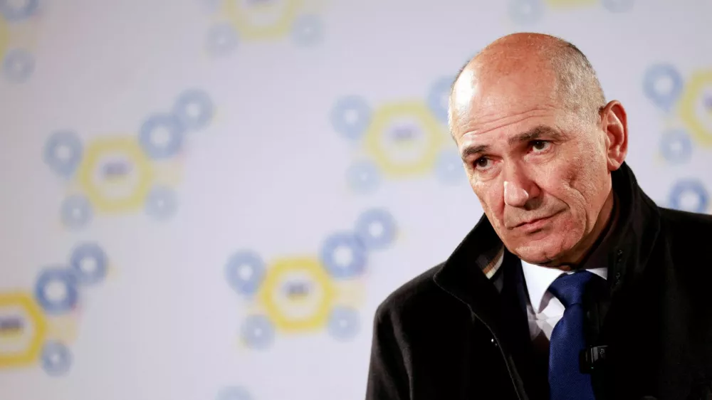 President of the Slovenian Democratic Party (SDS) Janez Jansa delivers a statement after the polls closed on the day of the parliamentary elections in Ljubljana, Slovenia, March 22, 2026. REUTERS/Borut Zivulovic