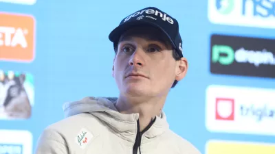 Domen Prevc24.3.2026 - novinarska konferenca moške in ženske reprezentance Slovenije pred bližnjim finalom svetovnega pokala v smučarskih poletih v Planici.Foto: Luka Cjuha