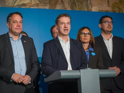 Ljubljana, DZ.Volitve v drzavni zbor 2026.Izjava predstavnikov Gibanje Svoboda v medijskem srediscu.Predsednik Robert Golob.