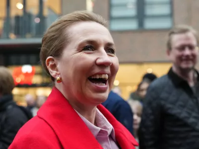 Danish Prime Minister and Leader of the Social Democrats Mette Frederiksen arrives at a rally in her support in Copenhagen, Denmark, on Tuesday, March 24, 2026, during the general election. (AP Photo/Sergei Grits)