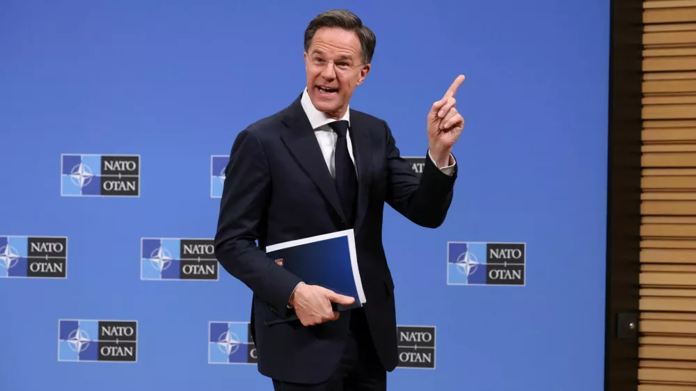 NATO Secretary General Mark Rutte gestures at the end of a press conference to present his 2025 Annual Report, at NATO headquarters in Brussels, Belgium March 26, 2026. REUTERS/Omar Havana