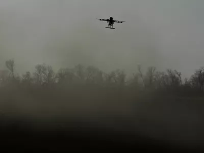 A heavy strike drone of the 422nd Unmanned Systems Regiment of the Ukrainian Armed Forces flies over a training ground, amid Russia's attack on Ukraine, in Zaporizhzhia region, Ukraine March 23, 2026. REUTERS/Stringer