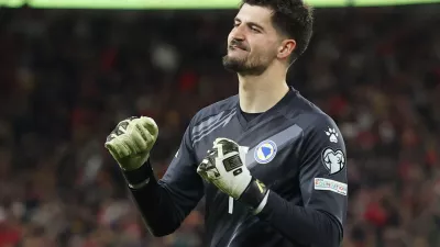 Soccer Football - FIFA World Cup - UEFA Qualifiers - Semi Final - Wales v Bosnia and Herzegovina - Cardiff City Stadium, Cardiff, Wales, Britain - March 26, 2026 Bosnia and Herzegovina's Nikola Vasilj reacts REUTERS/Hannah Mckay