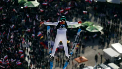 Ski Jumping - FIS Ski Jumping World Cup - Planica, Slovenia - March 28, 2026 Slovenia's Domen Prevc in action during the Mens Team HS240 Trial Round REUTERS/Borut Zivulovic