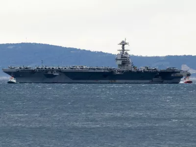 U.S. aircraft carrier "Gerald R. Ford" holds position in front of Split, in the Adriatic Sea, March 28, 2026. REUTERS/Antonio Bronic