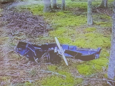The image of a drone is displayed on a screen during a press conference in Kouvola, Finland March 29, 2026. Finland reported a suspected territorial violation by unmanned aerial vehicles in the southeast of the country, which the Finnish prime minister said was likely linked to Ukrainian drone attacks against Russia. Lehtikuva/Sasu Jarnstedt via REUTERS   ATTENTION EDITORS - THIS IMAGE WAS PROVIDED BY A THIRD PARTY. NO THIRD PARTY SALES. NOT FOR USE BY REUTERS THIRD PARTY DISTRIBUTORS. FINLAND OUT. NO COMMERCIAL OR EDITORIAL SALES IN FINLAND.