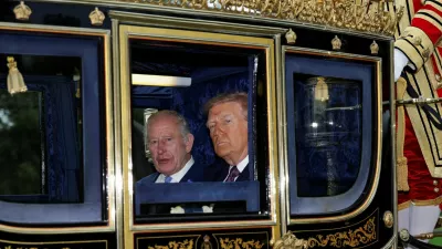 FILE PHOTO: Britain's King Charles and U.S. President Donald Trump sit in a carriage during a procession through Windsor Castle, in Windsor, Britain, September 17, 2025. REUTERS/Toby Melville/Pool   TPX IMAGES OF THE DAY/File Photo