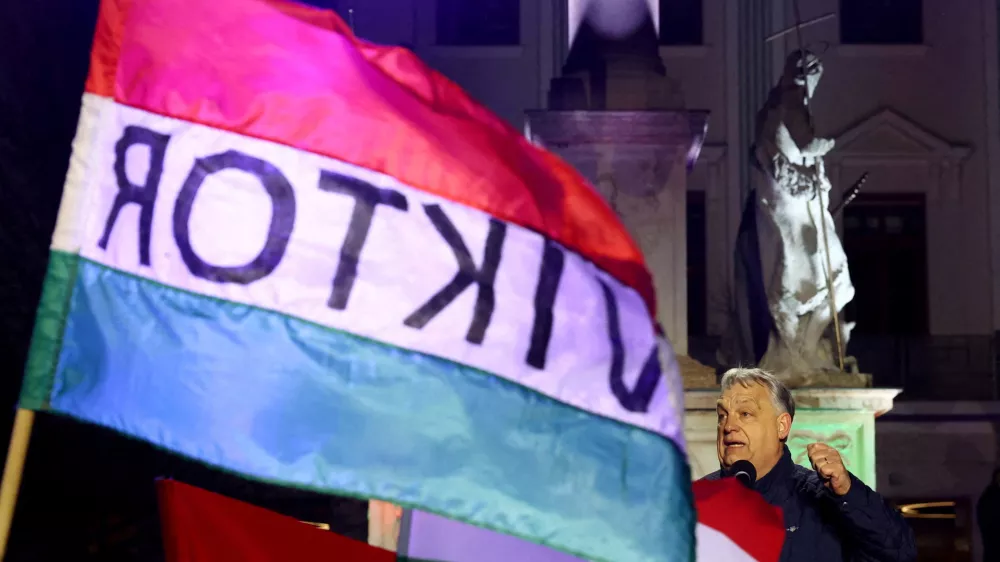 FILE PHOTO: Hungarian Prime Minister Viktor Orban speaks during an election campaign rally in Gyor, Hungary, March 27, 2026. REUTERS/Bernadett Szabo/File Photo