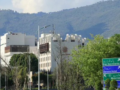 View of the Serena Hotel with the Margala Hills in the background, as Pakistan gears up to host the U.S. and Iran for peace talks, in Islamabad, Pakistan April 9, 2026. REUTERS/Akhtar Soomro