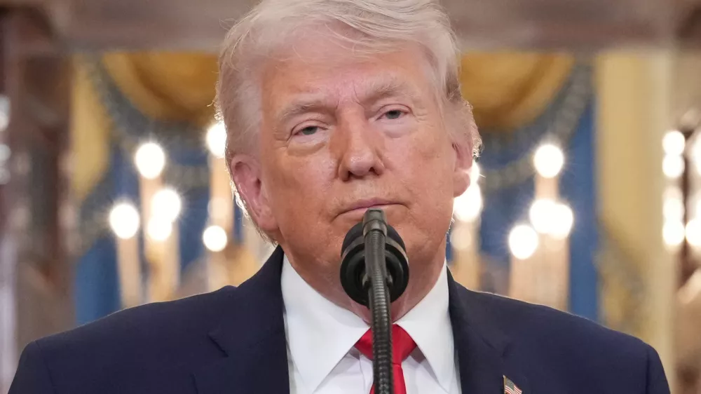 President Donald Trump speaks about the Iran war from the Cross Hall of the White House on Wednesday, April 1, 2026, in Washington. (AP Photo/Alex Brandon, Pool)