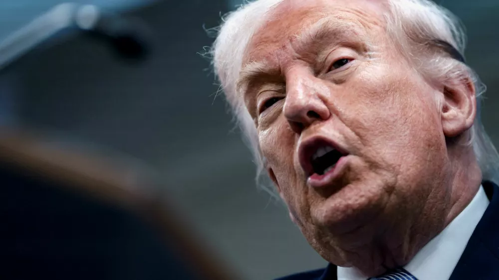 U.S. President Donald Trump speaks during a press conference in the James S. Brady Press Briefing Room at the White House in Washington, D.C., U.S., April 6, 2026. REUTERS/Evelyn Hockstein