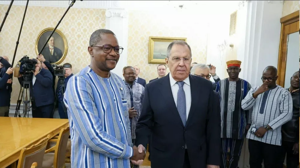 Russian Foreign Minister Sergey Lavrov meets with his Burkinabe counterpart, Karamoko Jean-Marie Traor&eacute;, in Moscow, and emphasizes strengthening security and military cooperation and supporting stability in the Sahel region of Africa. In Moscow, Russia, February 12, 2026.Russian Foreign Minister Sergey Lavrov meets with his Burkinabe counterpart, Karamoko Jean-Marie Traor&eacute;, in Moscow,, Russia, Russian Federation - 12 Feb 2026,Image: 1076652908, License: Rights-managed, Restrictions:, Model Release: no