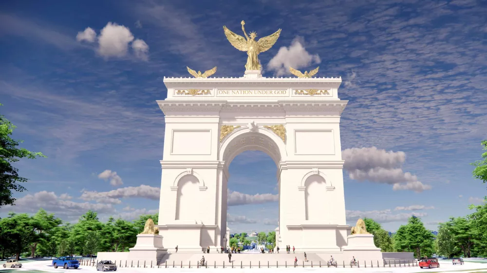 An artist's rendering of U.S. President Donald Trump's proposed 'Independence Arch' is seen in this handout obtained on April 10, 2026. U.S. Commission on Fine Arts/Handout via REUTERS THIS IMAGE HAS BEEN SUPPLIED BY A THIRD PARTY