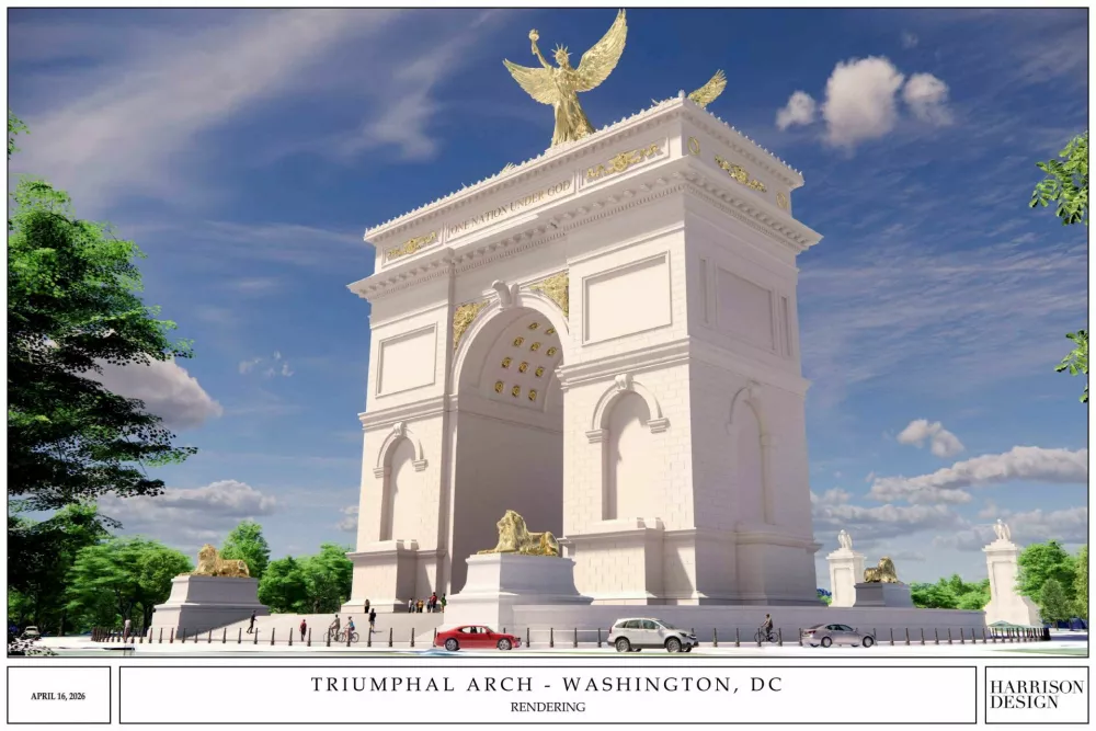 An artist's rendering of U.S. President Donald Trump's proposed 'Independence Arch' is seen in this handout obtained on April 10, 2026. U.S. Commission on Fine Arts/Handout via REUTERS THIS IMAGE HAS BEEN SUPPLIED BY A THIRD PARTY