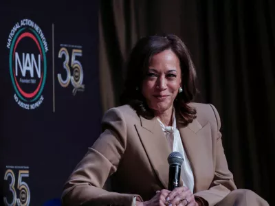 Former U.S. Vice President Kamala Harris reacts during the National Action Network (NAN) National Convention in New York City, U.S., April 10, 2026. REUTERS/Jeenah Moon