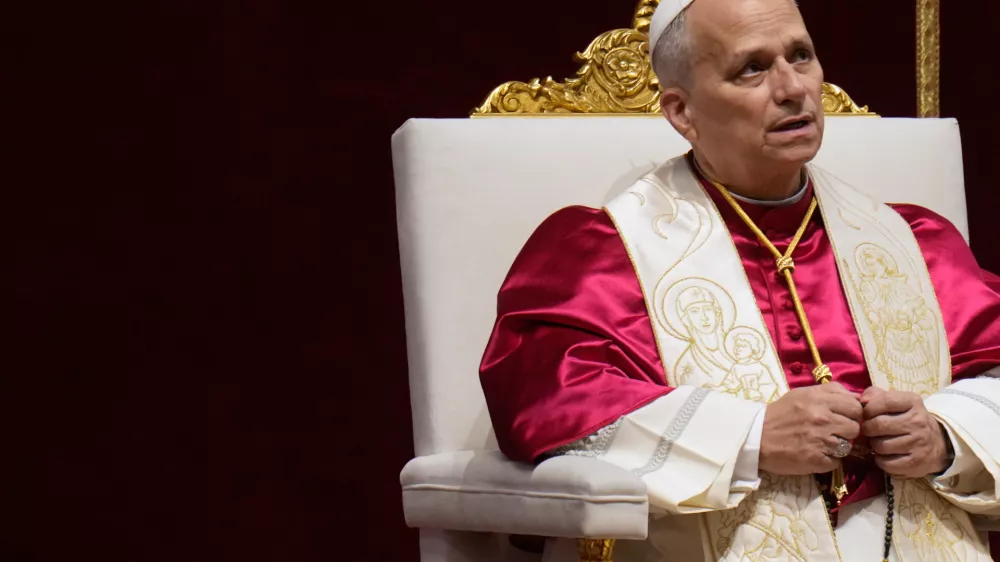 Pope Leo XIV leads a vigil for peace inside St. Peter's Basilica at the Vatican, Saturday, April 11, 2026. (AP Photo/Gregorio Borgia)