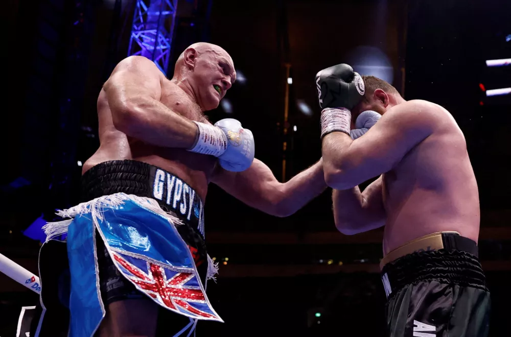 Boxing - Tyson Fury v Arslanbek Makhmudov - Tottenham Hotspur Stadium, London, Britain - April 11, 2026 Tyson Fury in action during his fight against Arslanbek Makhmudov Action Images via Reuters/Andrew Couldridge   TPX IMAGES OF THE DAY