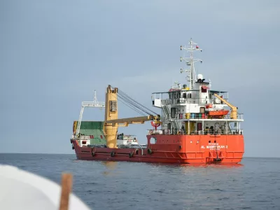  A vessel at the Strait of Hormuz, off the coast of Oman's Musandam province, April 12, 2026. REUTERS